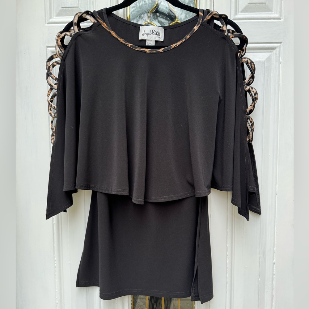 JOSEPH RIBKOFF 2 Piece Set Cape w/ Leopard Loops & Camisole Tank Blouse sz 6